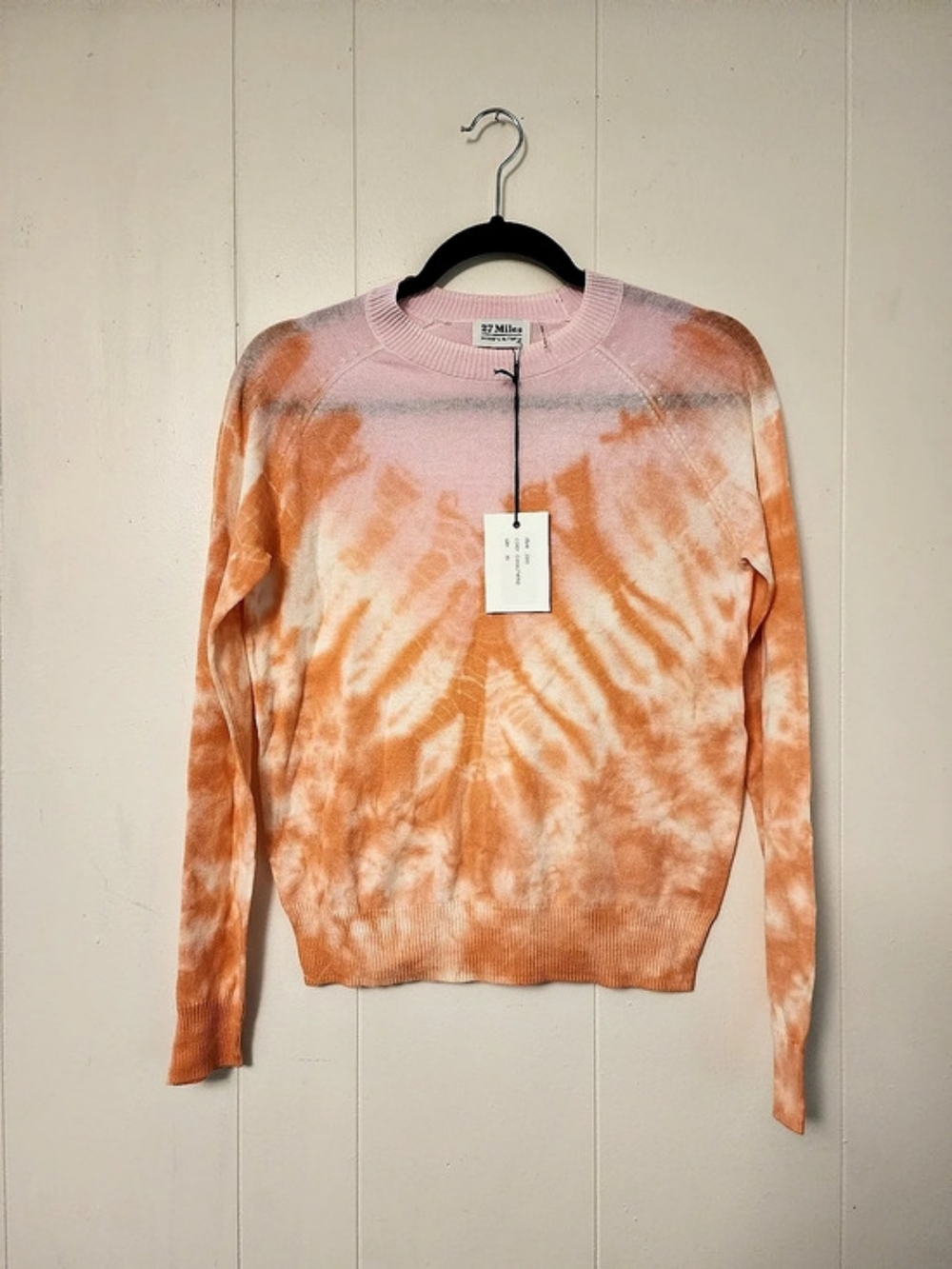 27 Miles Tie-Dye Crewneck Sweater in Pink & Orange Size Small NWT